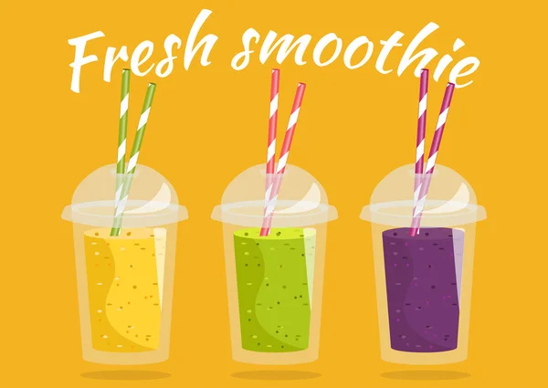 Cartoon smoothie in een transparante plastic glazen. Vector illustra — Stockvector