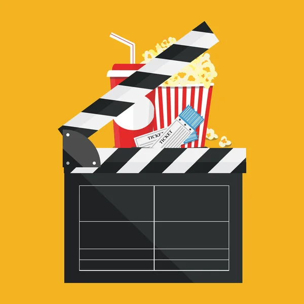 Vektorillustration. Popcorn och dricka. Film strip gränsen. Cinem — Stock vektor
