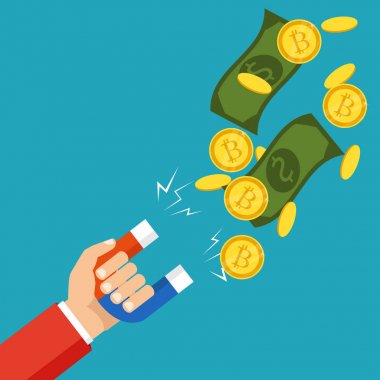 Altın bitcoin işareti simgesi düz ağ para simgesi. Cripto para birimi. Vektör