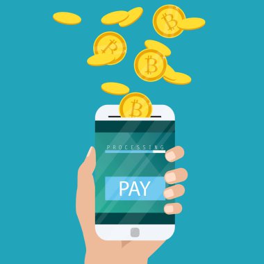 Altın bitcoin işareti simgesi düz ağ para simgesi. Cripto para birimi. Vektör