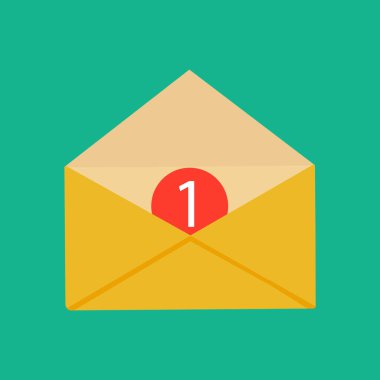 Zarf gölge ile. Mesaj kavramı bildir, destek, gelen e-posta, onaylayın. Almak posta, sohbet mesajı. Arka plan üzerinde izole. Düz vektör çizim