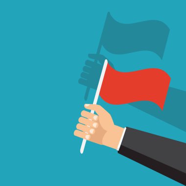 Bir bayrak tutan elini. Vektör çizim