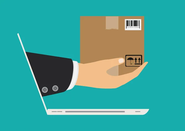 The hand that is holding the parcel. Delivery concept. Vector il — Stock Vector