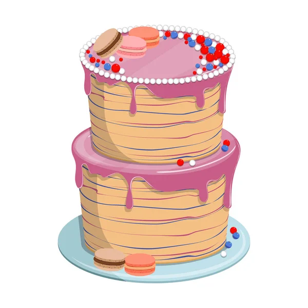 Zoete biscuit taart met glazuur voor verjaardag of bruiloft vakantie, p — Stockvector