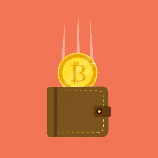Moneda Cripto. Vector. Signo de oro bitcoin icono de red plana — Vector de stock
