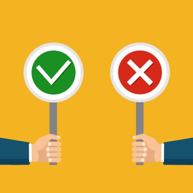 Vektör çizim. Seçim, ideal ve yanlış bir karar kavramı.