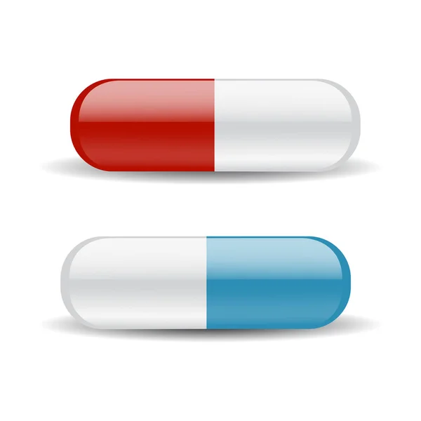 Ilustración vectorial. Pastillas de medicina azul y roja, icono . — Vector de stock