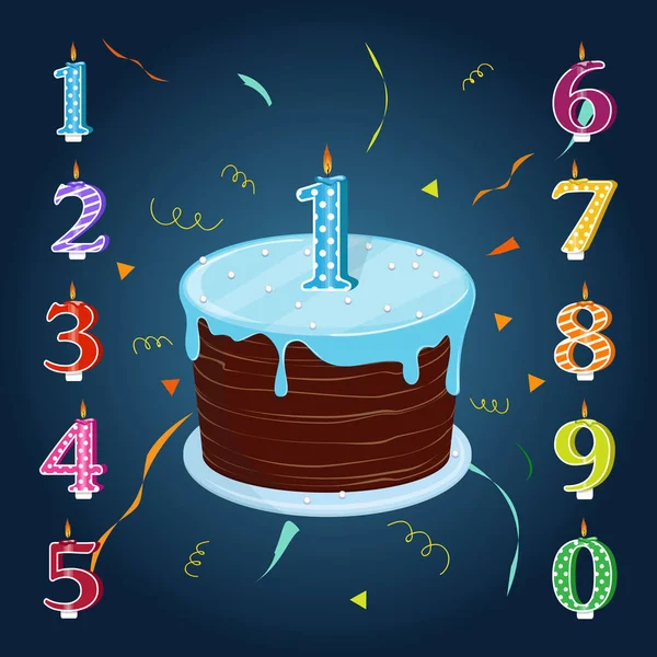 Χαρούμενα γενέθλια τούρτα με κεριά αριθμούς για κάθε έτος. Διάνυσμα — Διανυσματικό Αρχείο