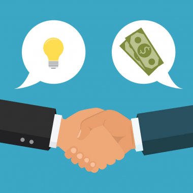 Vektör iş ortaklığı çizim. El sıkışma. Başarı anlaşma, mutlu iş ortaklığı, anlaşma sembolü. Düz tasarım arka plan üzerinde izole