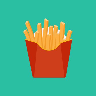 Fast food kavramı. Vektör çizim. Patates kızartması kağıt 