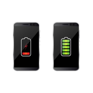 Taburcu ve tam dolu pil smartphone. Smartphone w