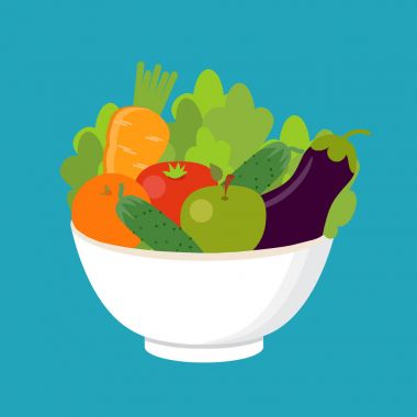 Vegan, vejetaryen. Vektör çizim. Bir tabakta sebze. H