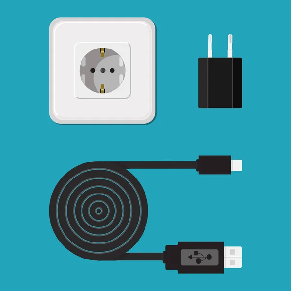 Εικονίδιο Διάνυσμα Φορτιστής Καλώδιο Καλώδιο Για Τηλέφωνο Υποδοχή Micro Usb — Διανυσματικό Αρχείο