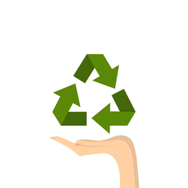 Concepto de reciclaje de papel. Grandes pilas de papeles con signo de reciclaje . — Vector de stock