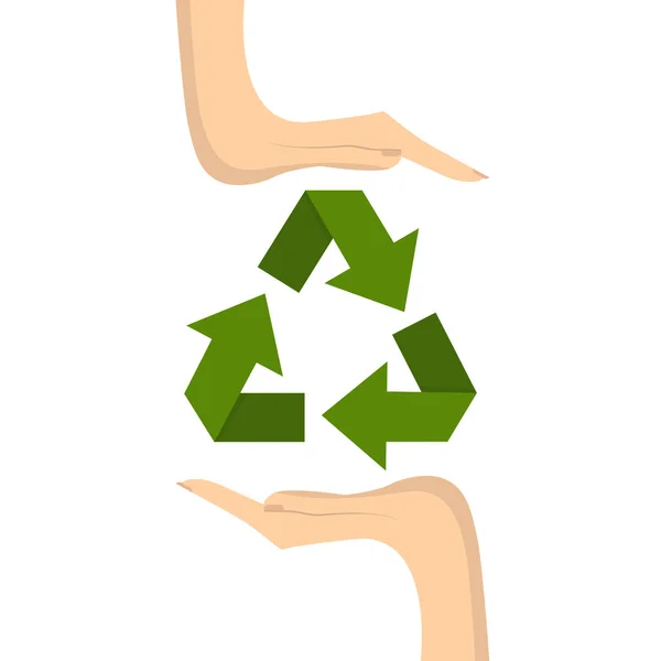 Concepto de reciclaje de papel. Grandes pilas de papeles con signo de reciclaje . — Vector de stock