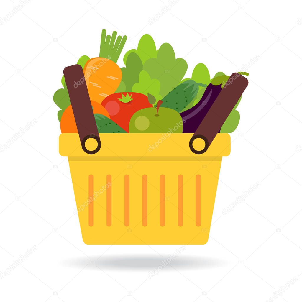 Shopping basket with fresh vegetables. Concept of healthy lifestyle, vegan, vegetarian. Fresh organic food. Vector