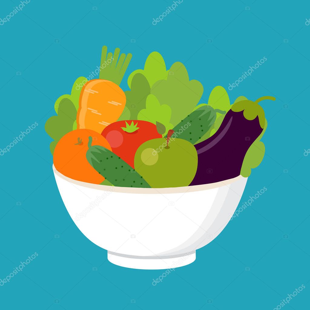 Vegan, vegetarian. Vector illustration. Vegetables on a plate. H