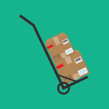 Paketleri dağıtım arabası ile. Vektör simgesi