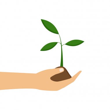 Gezegen kavramı, toprak koruma kaydedin. Vektör çizim. Holding bir bitki eller. 