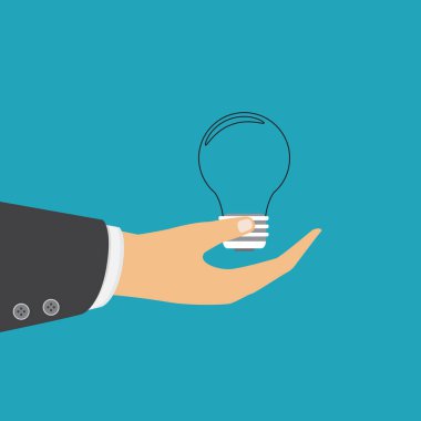 İşaret parmağı ampul. Büyük fikir kavramı. Düz tasarım vektör çizim. Arka plan üzerinde izole. 