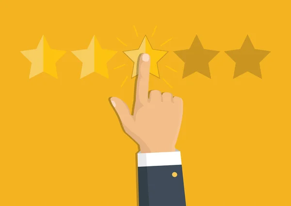 客户评审的概念 给金星打分反馈 声誉和质量概念 手指点点 指指五星级评级 — 图库矢量图片