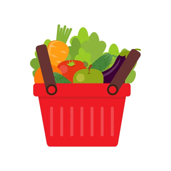 Friss Szerves Élelmiszer Vektor Bevásárló Kosár Friss Zöldségekkel Koncepció Egészséges — Stock Vector