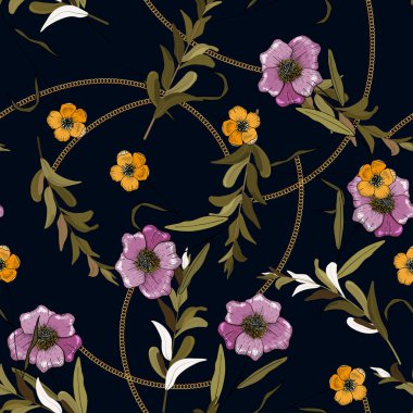 Güzel çiçekli modern vektör çizimi. Altın örgüler