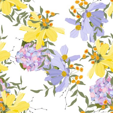 Tropikal yaprak ve ormanlık çiçekleri olan vektör yaprakları. 