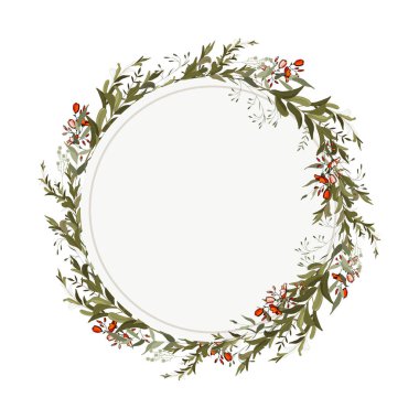 Suluboya tarzında yeşillik çelengi, klasik geometrik çerçeve