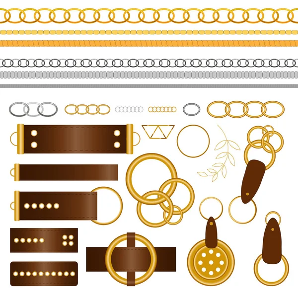 Graphic luxury metal vector collection with golden and silver elements — Stock Vector