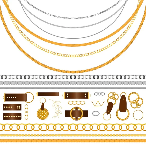 Graphic luxury metal vector collection with golden and silver oelements. — Stock Vector