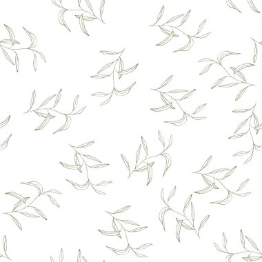 Soyut yeşil izin ya da beyaz arka planda yeşillik. El çizimi elementler, doğal yaz pürüzsüz desenlerinde dallanır. Sanat dekoratif organik botanik çevre konsepti. Taze bahçe vektör illüstrasyonu