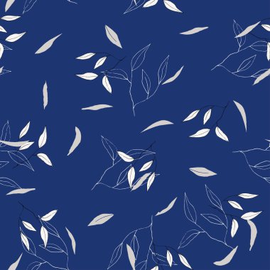 Modern mavi arka planda Memphis renkli şablon. El yapımı yaprak dokusu. Kusursuz çiçek deseni. Vektör tropikal izi