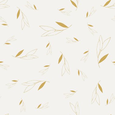 Kırsal klasik altın yapraklar ve el çizimi hafif pastel arka planda dikişsiz dallar. Boyalı küçük çiçek şablonu ve çizim elementlerinin Botanik vektör çizimi