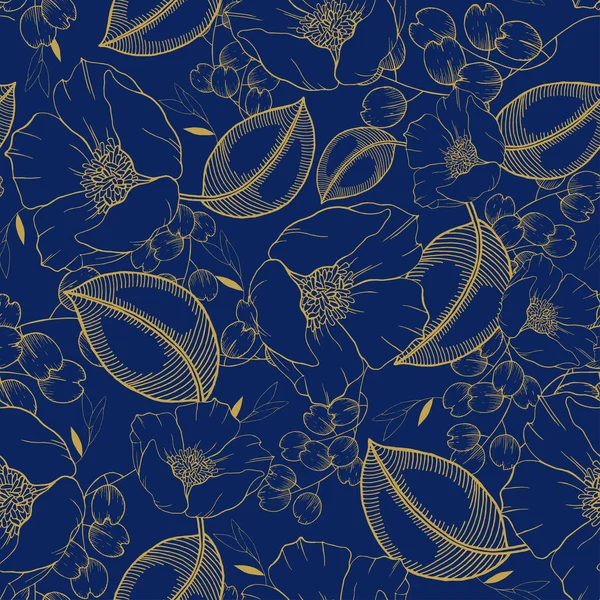 Feuilles Vintage Rustique Fleurs Esquissées Main Motif Sans Couture Sur — Image vectorielle