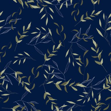 Vektör el, Hawaii yeşillikleri, tropik palmiye bitkileri ve yaz veya bahar yapraklarıyla plaj yeşilliği deseni çizmiş. Beyaz, yeşil ağaç. Egzotik doğa sanatı