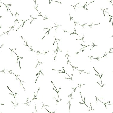 Soyut yeşil izin ya da beyaz arka planda yeşillik. El çizimi elementler, doğal yaz pürüzsüz desenlerinde dallanır. Sanat dekoratif organik botanik çevre konsepti. Taze bahçe vektör illüstrasyonu