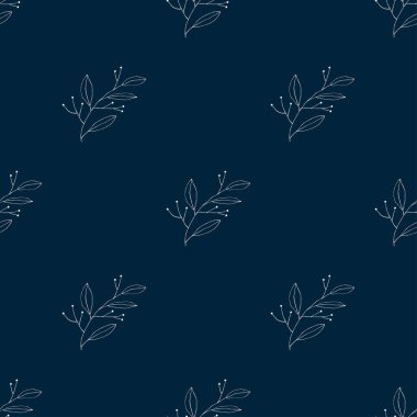 Vektör tropikal duvar kağıdı. Modern soyut bahçe çiçekleri ya da lacivert arka planda botanik çizimler. Yaz yaprakları, elle çizilmiş şekildeki pürüzsüz desen 