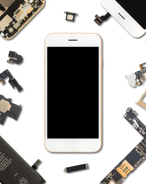 Smartphone-Komponenten isolieren sich auf Weiß — Stockfoto