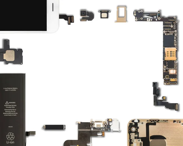 Componenti per smartphone isolati su bianco — Foto Stock
