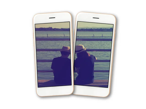 Couples photo on smartphone screen isolate — Stock Photo, Image