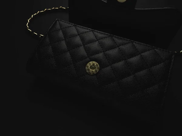 Bolso de cuero negro con cadena dorada — Foto de Stock