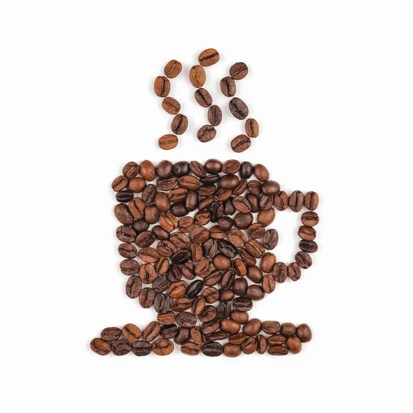 커피 잔 모양으로 배열 된 커피콩 — 스톡 사진