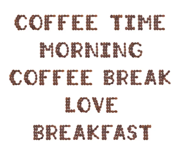 コーヒーメニューやコーヒーショップの看板に白を基調とした文字で配置された焙煎コーヒー豆のセット — ストック写真