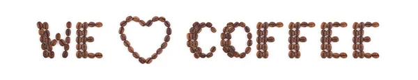 High Resolution Roasted Coffee Beans Arranged Letters White Background Coffee — 스톡 사진