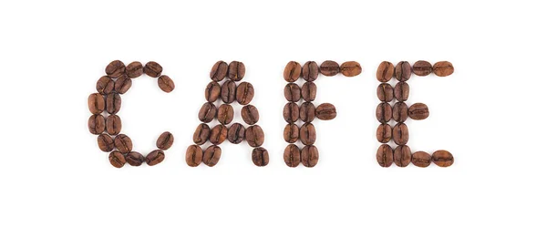 高解像度烘烤咖啡豆 在白色背景的字母中排列 用于咖啡菜单或咖啡厅标志 — 图库照片