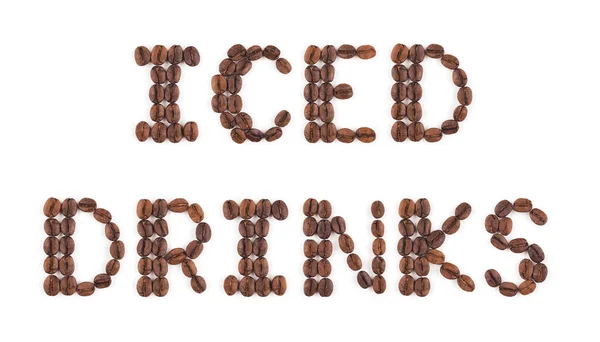 Hoge Resolutie Gebrande Koffiebonen Gerangschikt Letters Witte Achtergrond Voor Koffie — Stockfoto