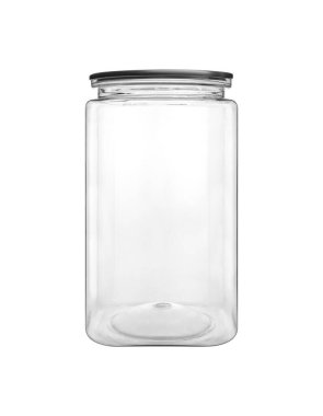 Boş şeffaf PET, beyaz arkaplanda izole edilmiş konserve ve muhafaza için çalkalayabilir.