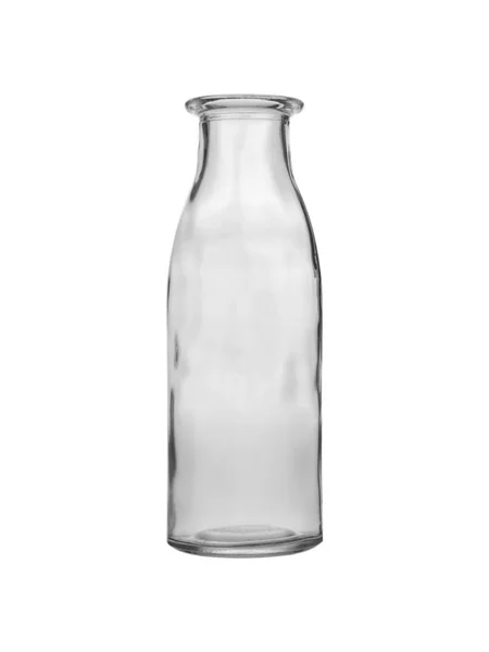 Bottiglia Vetro Trasparente Vuota Inscatolamento Conservazione Isolata Fondo Bianco — Foto Stock