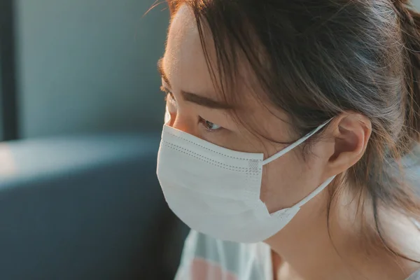 Beautiful Asian woman wearing medical hygiene protective mask for health care from Coronavirus (COVID-19). Health care, quarantine and prevent from risk of Coronavirus (COVID-19) concept.